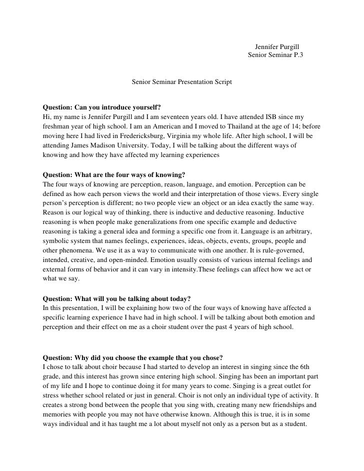 Senior Seminar Presentation Script Senior Seminar Presentation Script