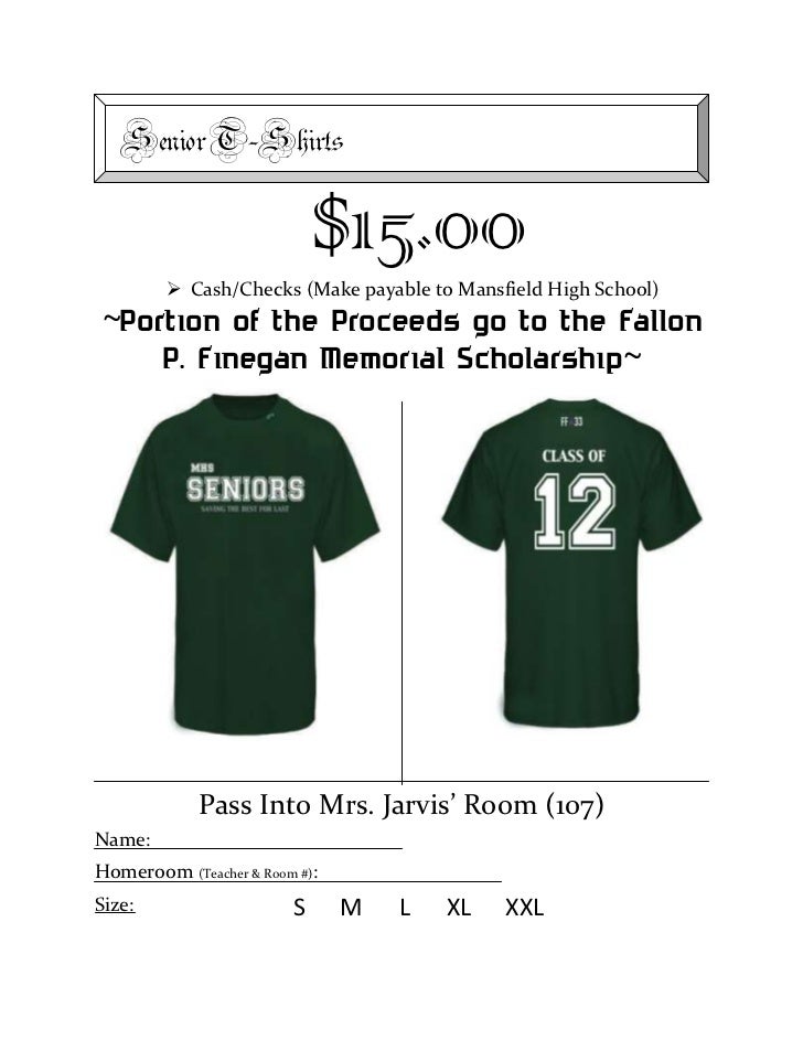 senior t shirts order form t shirt order forms