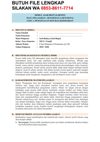 Modul Ajar Pembelajaran Mendalam Senbud Seni Rupa Kelas XII Terbaru ...