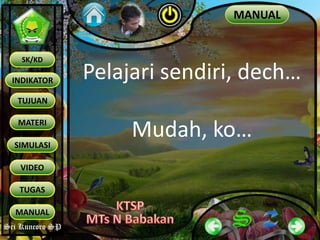 Sri Kuncoro SP
INDIKATOR
TUJUAN
MATERI
SK/KD
SIMULASI
VIDEO
TUGAS
MANUAL
Sri Kuncoro SP
MANUAL
Pelajari sendiri, dech…
Mudah, ko…
 