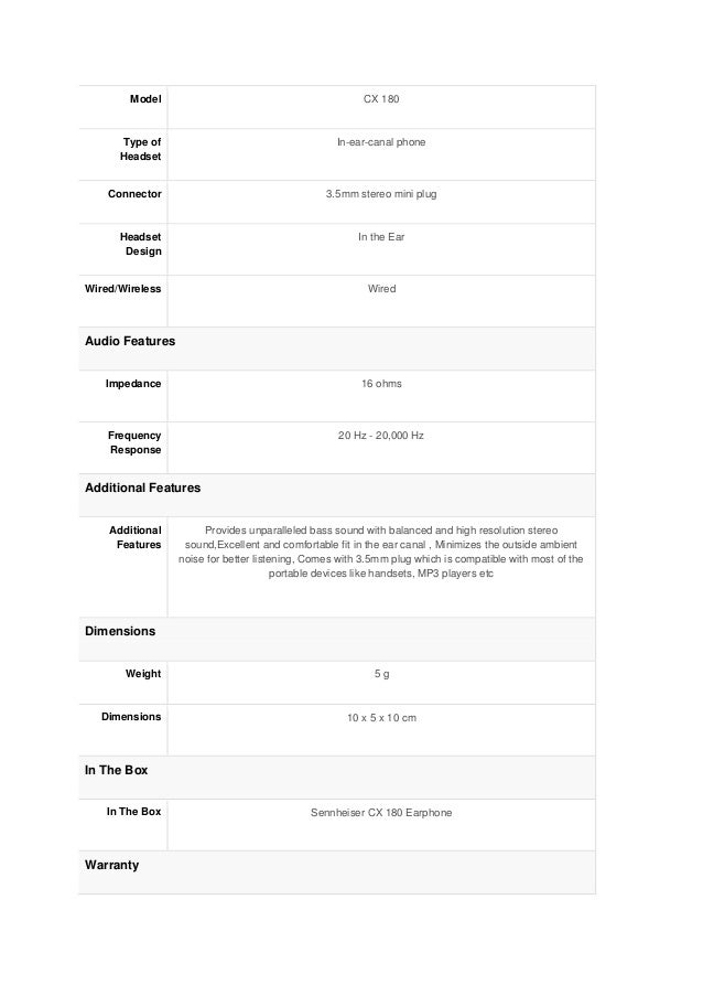 sennheiser cx 180 specs