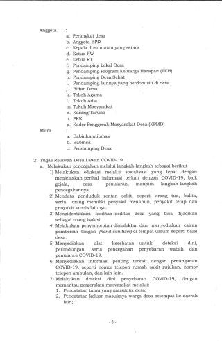 SE Kemendesa PDTT No 8 thn 2020 :  Desa Tanggap Covid 19 Dan Penegasan PKTD