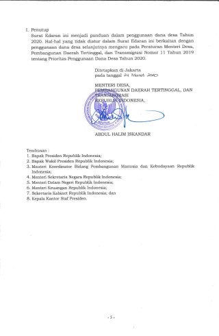 SE Kemendesa PDTT No 8 thn 2020 :  Desa Tanggap Covid 19 Dan Penegasan PKTD