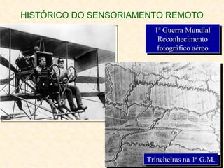 HISTÓRICO DO SENSORIAMENTO REMOTO 1ª Guerra Mundial Reconhecimento fotográfico aéreo Trincheiras na 1ª G.M. 