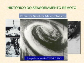 HISTÓRICO DO SENSORIAMENTO REMOTO Primeiros Satélites Meteorológicos TIROS 1960 Fotografia do satélite TIROS 7, 1963 