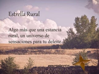 Estrella Rural
Algo más que una estancia
rural, un universo de
sensaciones para tu deleite.
www.estrellarural.es
 