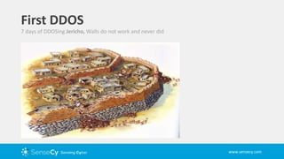www.sensecy.com
7 days of DDOSing Jericho, Walls do not work and never did
First DDOS
 