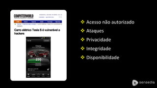 v Acesso	não	autorizado	
v Ataques	
v Privacidade	
v Integridade	
v Disponibilidade	
 