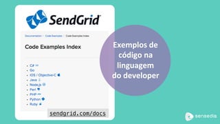 Exemplos	de		
código	na		
linguagem		
do	developer	
sendgrid.com/docs!
 
