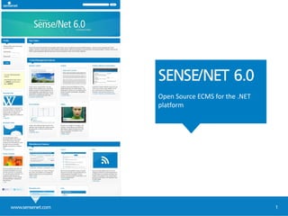 www.sensenet.com 1
SENSE/NET 6.0
Open Source ECMS for the .NET
platform
 