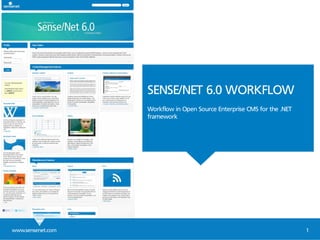 www.sensenet.com 1
SENSE/NET 6.0 WORKFLOW
Workflow in Open Source Enterprise CMS for the .NET
framework
 