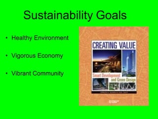 Sustainability Goals
Healthy Environment

Vigorous Economy

Vibrant Community
 