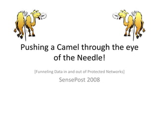Pushing a Camel through the eye 
         of the Needle!
   [Funneling Data in and out of Protected Networks]
                SensePost 2008
 