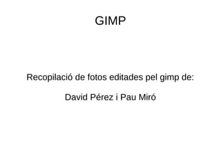 GIMP
Recopilació de fotos editades pel gimp de:
David Pérez i Pau Miró
 