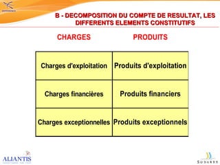 B - DECOMPOSITION DU COMPTE DE RESULTAT, LES DIFFERENTS ELEMENTS CONSTITUTIFS 