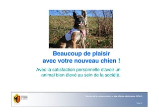 Page 34
Service de la consommation et des affaires vétérinaires (SCAV)
Beaucoup de plaisir
avec votre nouveau chien !
Avec la satisfaction personnelle d'avoir un
animal bien élevé au sein de la société.
 