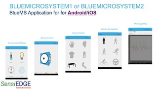BLUEMICROSYSTEM1 or BLUEMICROSYSTEM2
BlueMS Application for for Android/iOS
Plot Capability
Environmental Page
Sensor Fusion
Activity Recognition
Carry Position
 