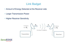 SensiEDGESimplify & Accelerate
Link Badget
• Amount of Energy Detected at the Receiver side
• Larger Transmission Power
• Higher Receiver Sensitivity
 