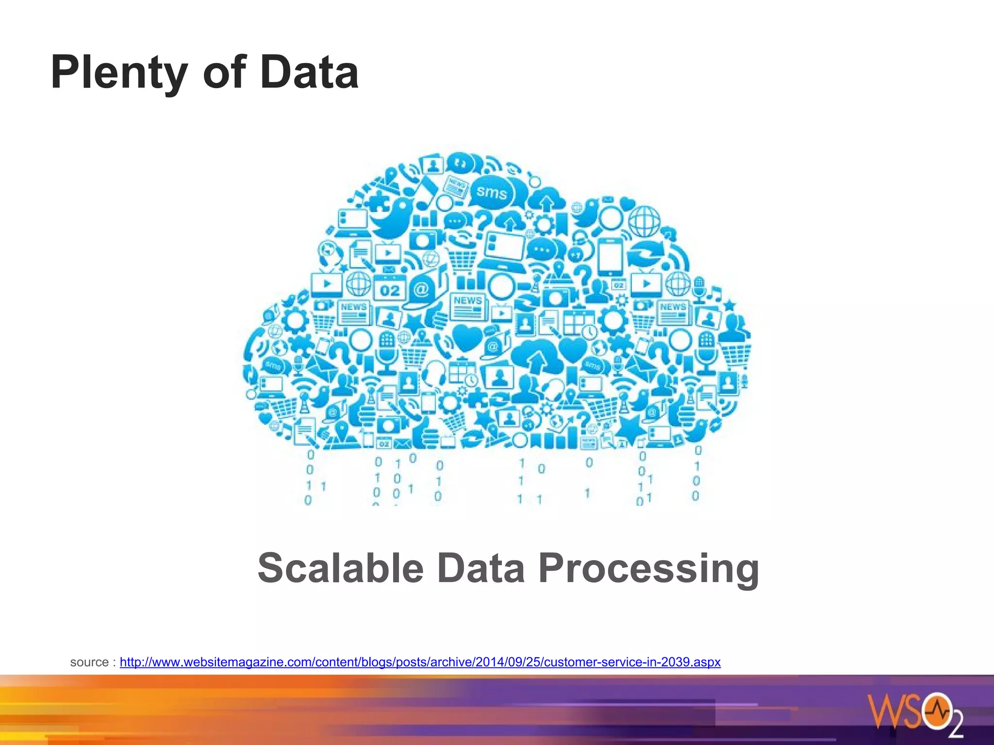 Plenty of Data
Scalable Data Processing
source : http://www.websitemagazine.com/content/blogs/posts/archive/2014/09/25/customer-service-in-2039.aspx
 
