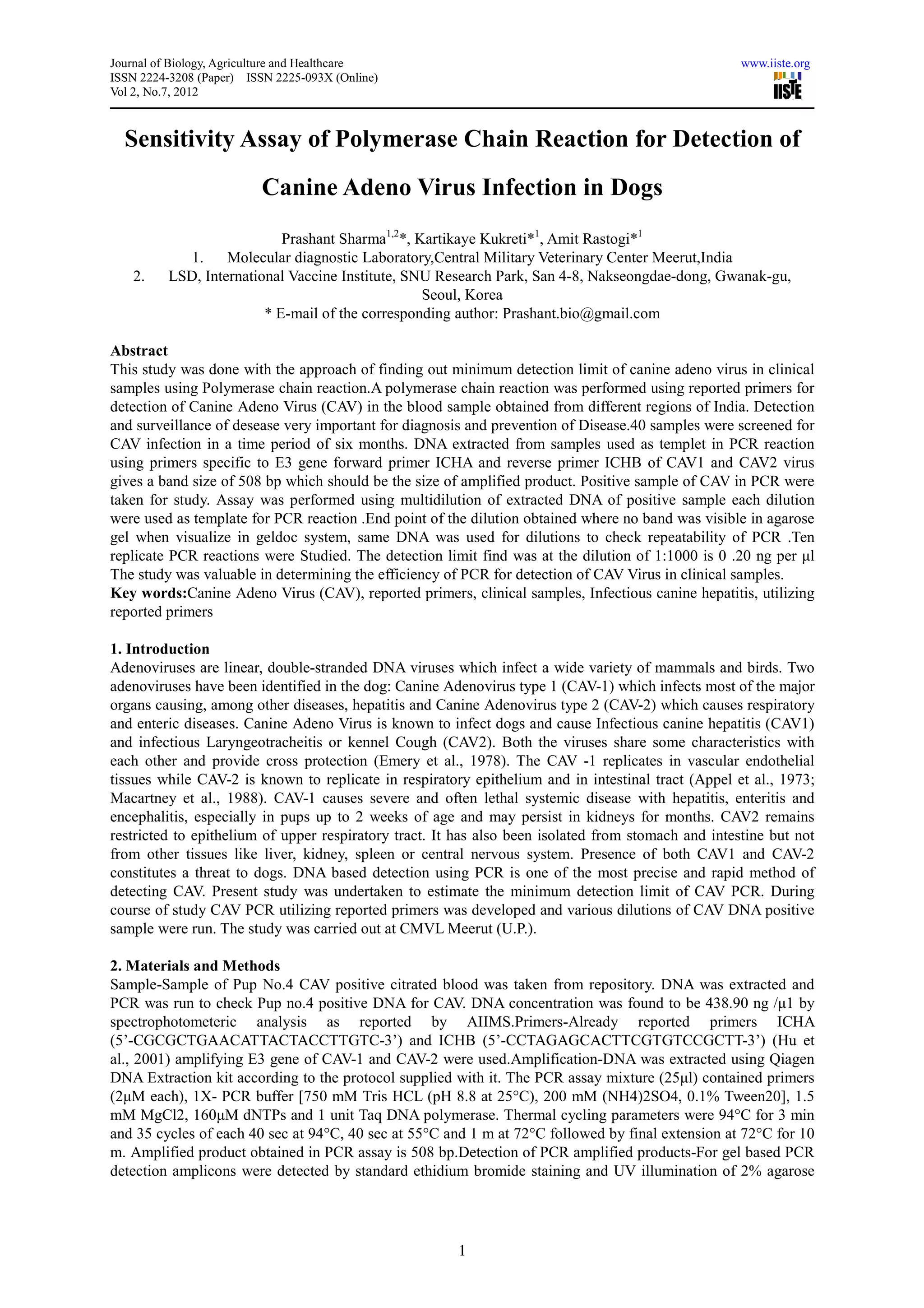 Sensitivity assay of polymerase chain reaction for detection of canine ... - Canine Systemic Reactions To Grape