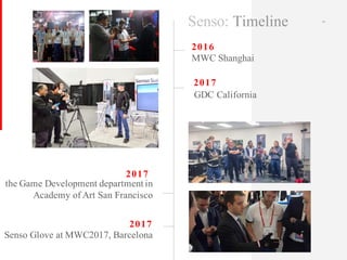 2016
MWC Shanghai
2017
the Game Development department in
Academy of Art San Francisco
19
2017
2017
Senso Glove at MWC2017...