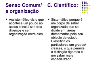 Senso comum e conhecimento científico | PPT
