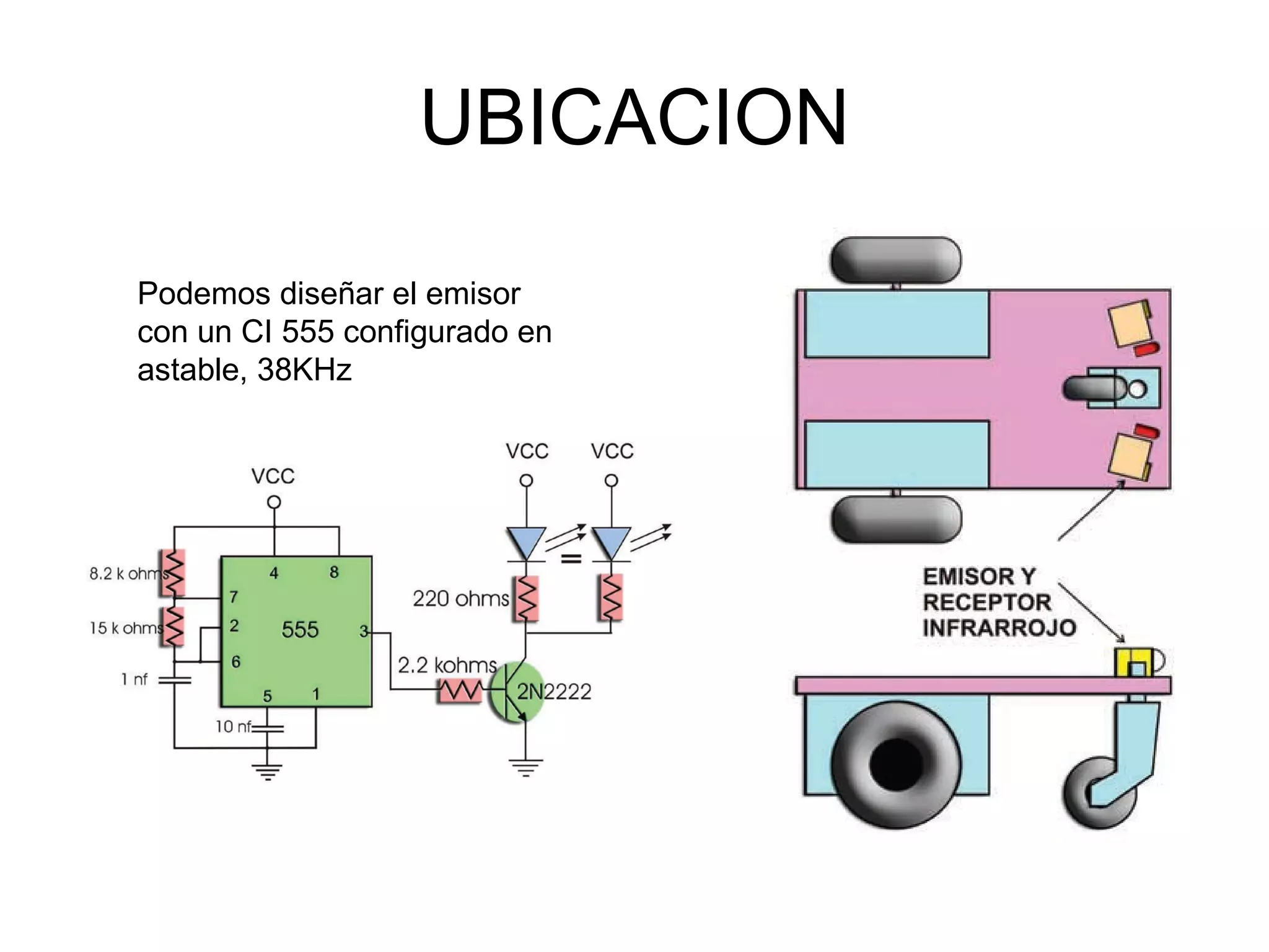 UBICACION Podemos diseñar el emisor con un CI 555 configurado en astable, 38KHz 