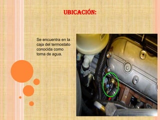 Ubicación:



Se encuentra en la
caja del termostato
conocida como
toma de agua.
 