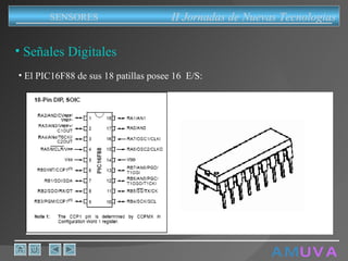 A M   U V A Señales Digitales El PIC16F88 de sus 18 patillas posee 16  E/S: II Jornadas de Nuevas Tecnologias SENSORES 