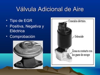 Válvula Adicional de Aire
• Tipo de EGR
• Positiva, Negativa y
  Eléctrica
• Comprobación
 