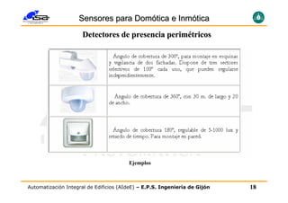 Sensores para Domótica e Inmótica
                     Detectores de presencia perimétricos




                                        Ejemplos



Automatización Integral de Edificios (AIdeE) – E.P.S. Ingeniería de Gijón   18
 