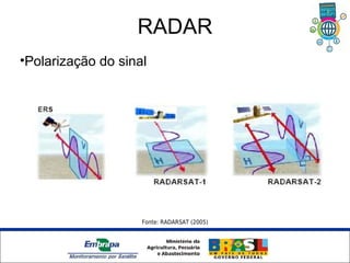 RADAR
•Polarização do sinal




                             Fonte: RADARSAT (2005)




           Unidade Síntese
 