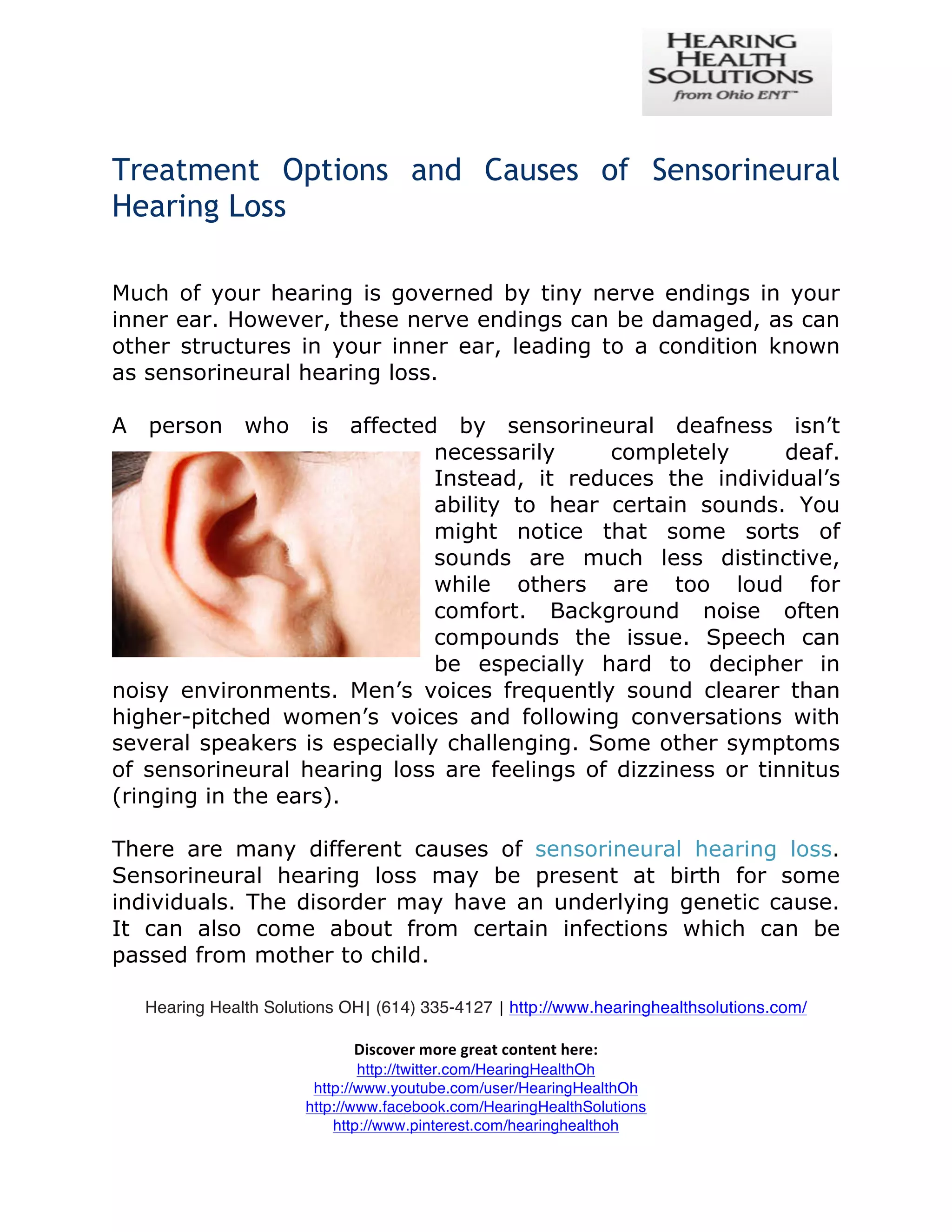 Treatment Options and Causes of Sensorineural Hearing Loss | PDF