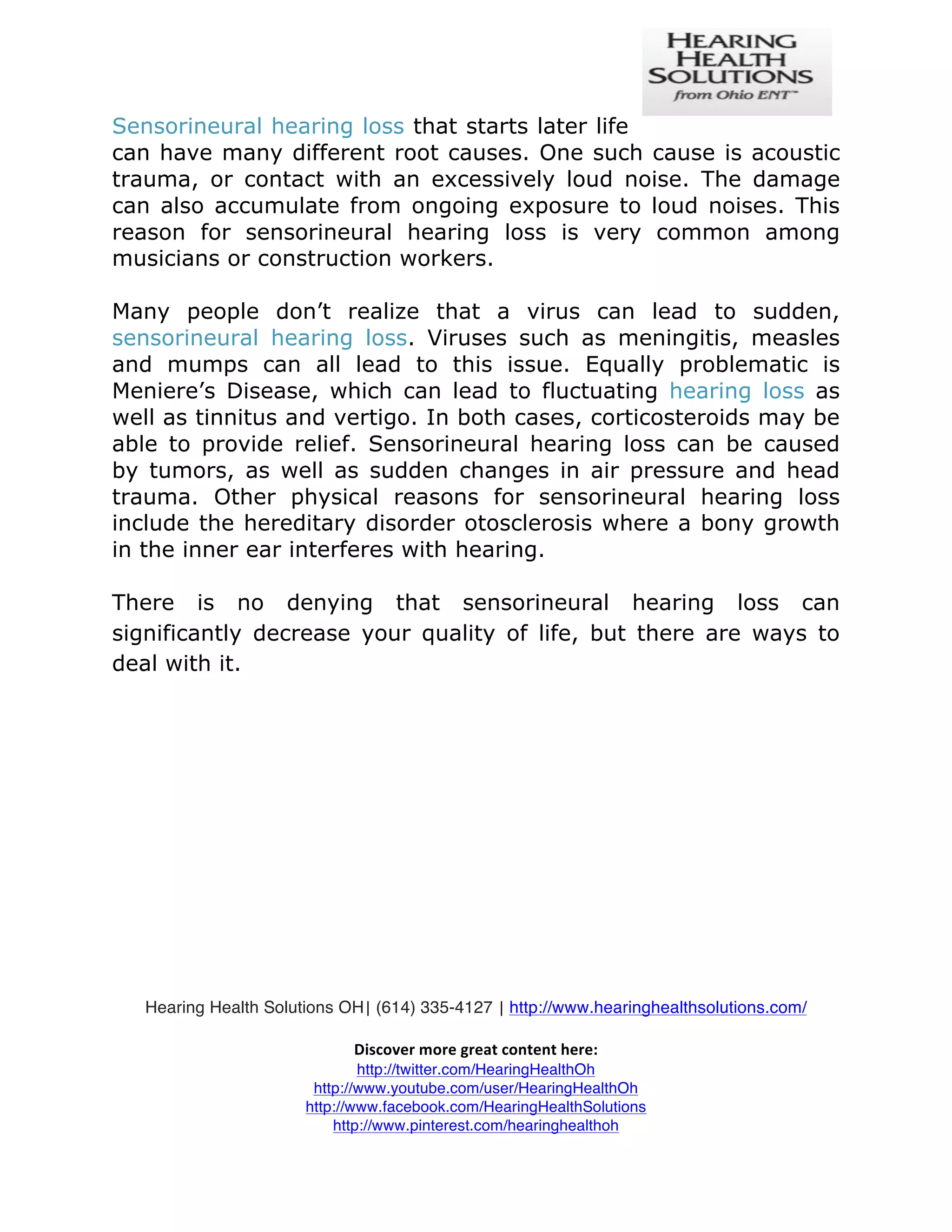 Treatment Options and Causes of Sensorineural Hearing Loss | PDF