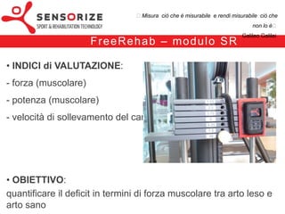 ₺Misura ciò che è misurabile e rendi misurabile ciò che non lo è₺
                                                              Galileo Galilei


F re e Re h a b – m o d u l o S R
                   1. carico massimale teorico arto sano




                                      2. scelta del carico di lavoro




                                              3. esecuzione del test
 