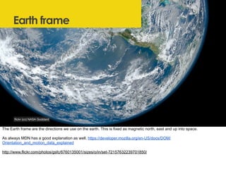 Earth frame
ﬂickr (cc) NASA Goddard
The Earth frame are the directions we use on the earth. This is fixed as magnetic nort...