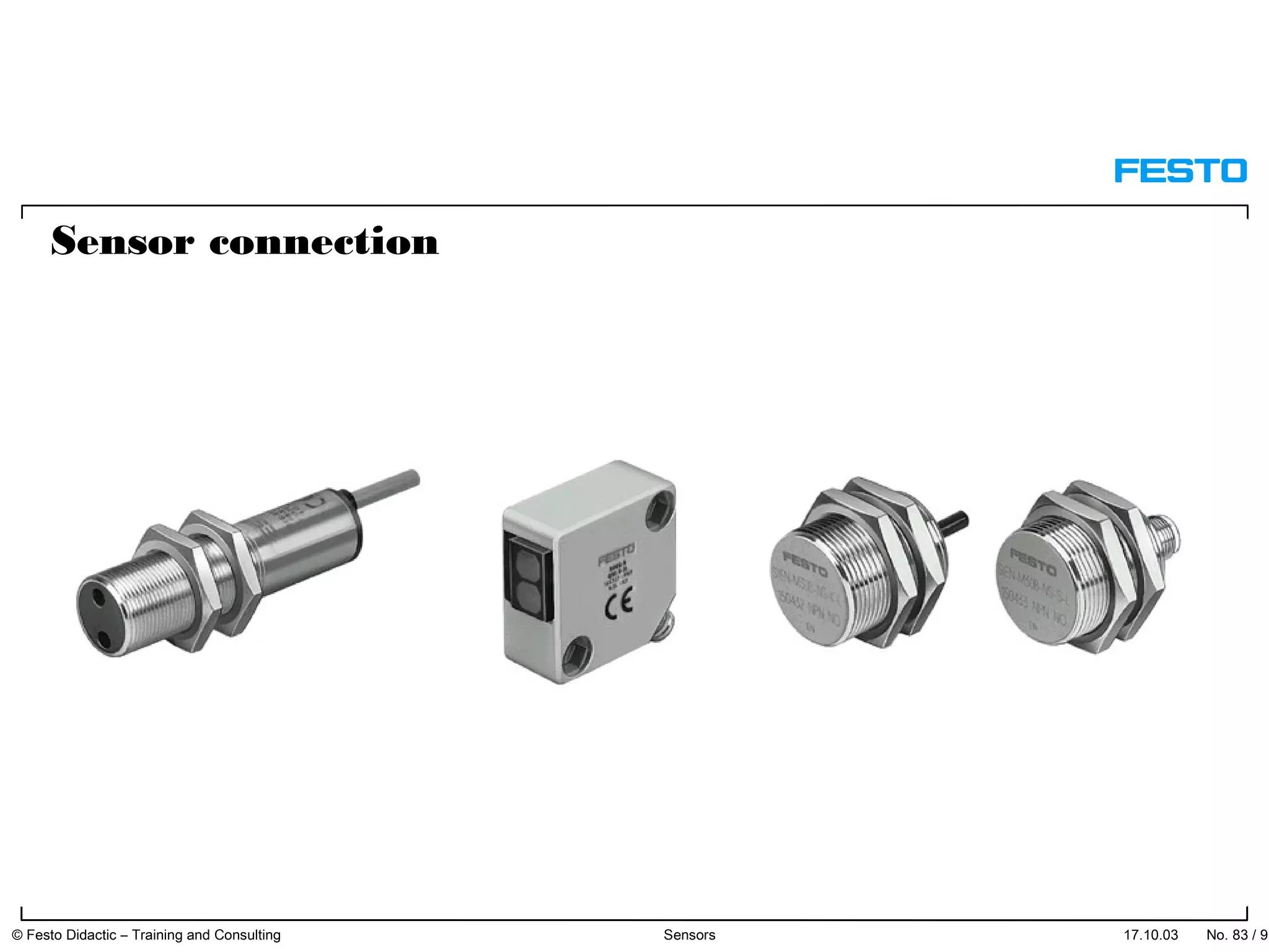 17.10.03 No. 83 / 91© Festo Didactic – Training and Consulting Sensors
Sensor connection
 