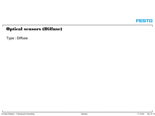 17.10.03 No. 27 / 91© Festo Didactic – Training and Consulting Sensors
Type : Diffuse
Optical sensors (Diffuse)
 