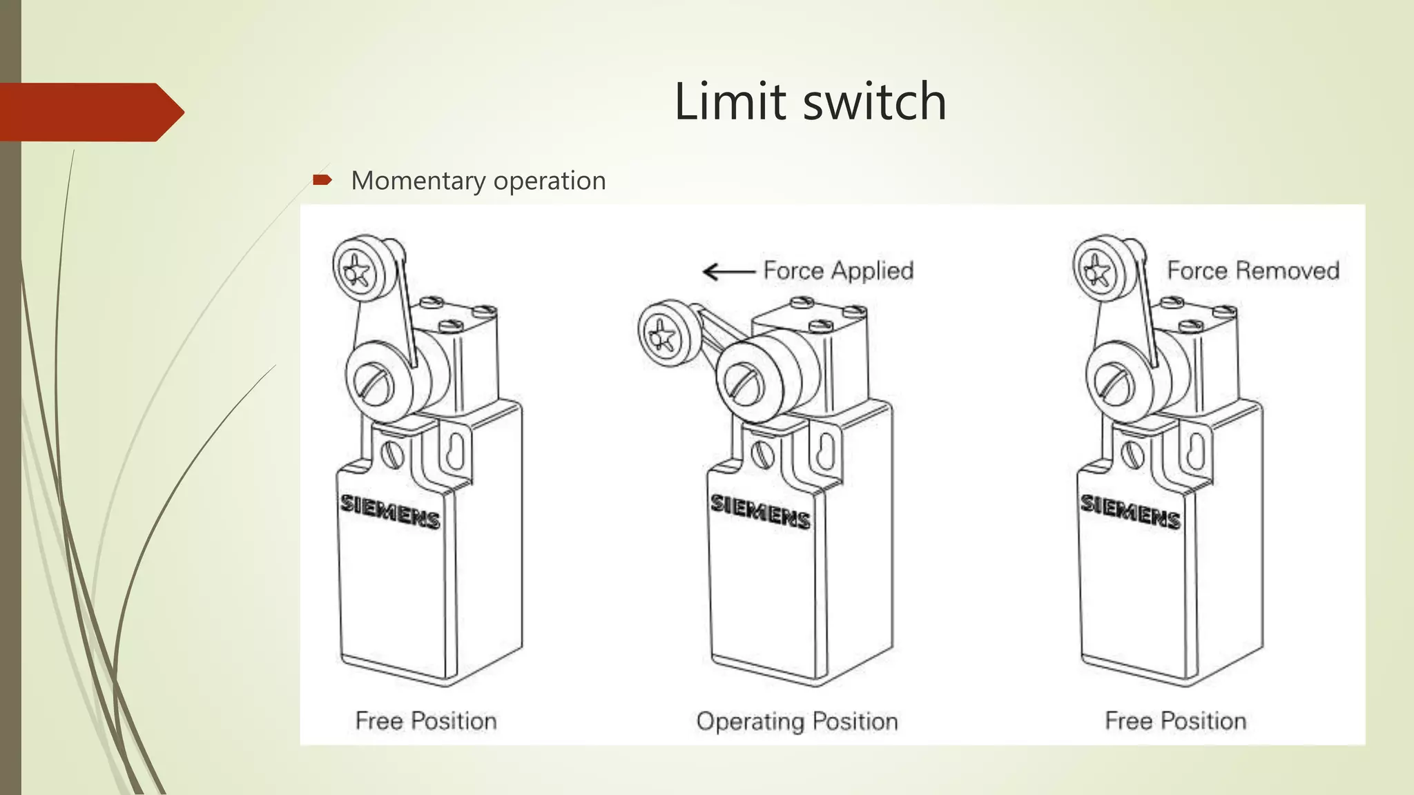 Limit switch
 Momentary operation
 