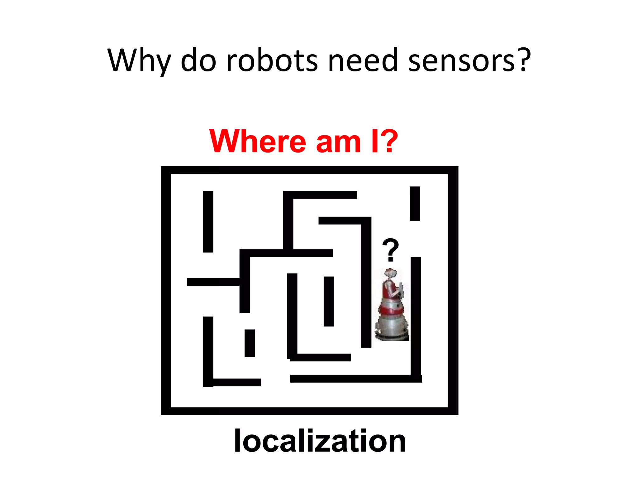 Why do robots need sensors?
Where am I?
localization
?
 