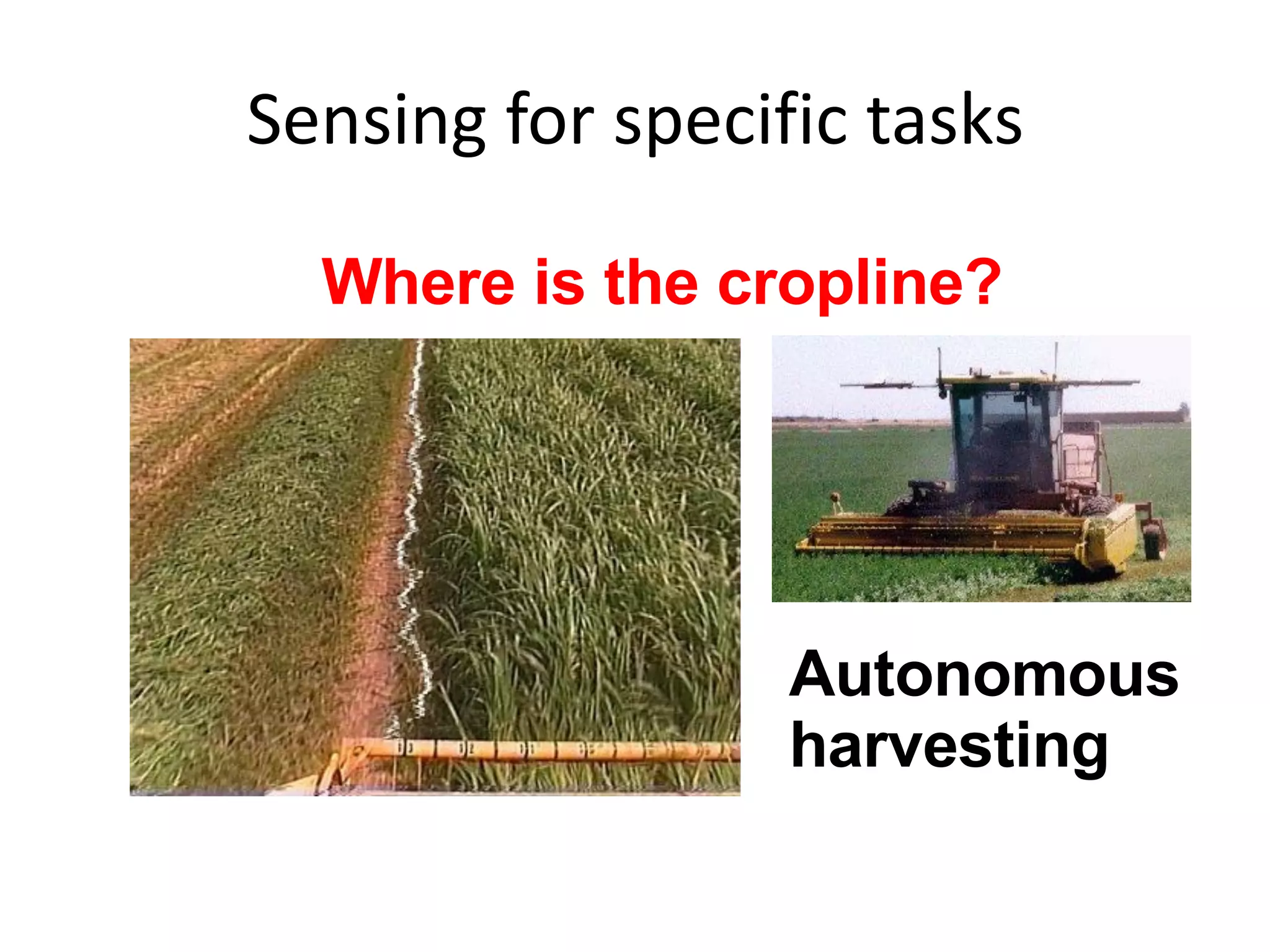 Sensing for specific tasks
Where is the cropline?
Autonomous
harvesting
 