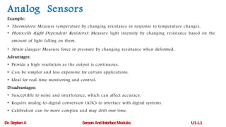 Overview on Sensors- Sensors and Interface Modules