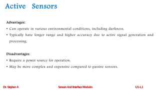 Overview on Sensors- Sensors and Interface Modules