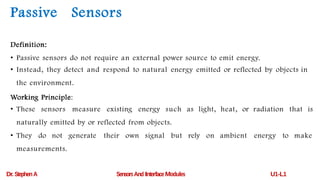 Overview on Sensors- Sensors and Interface Modules