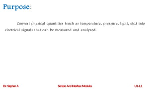 Overview on Sensors- Sensors and Interface Modules