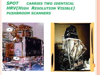 SPOT CARRIES TWO IDENTICAL
HRV(HIGH RESOLUTION VISIBLE)
PUSHBROOM SCANNERS
 