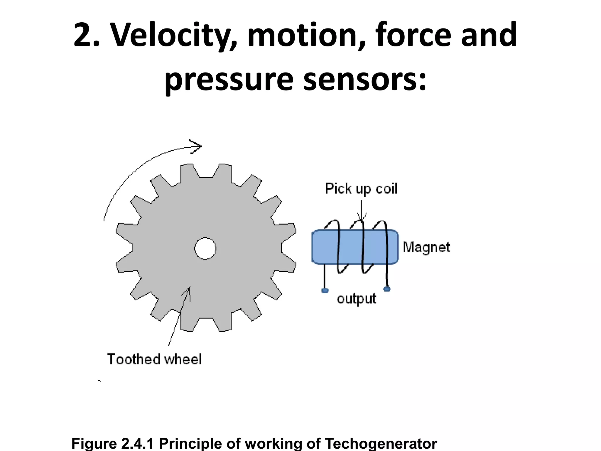 2. Velocity, motion, force and
pressure sensors:
Figure 2.4.1 Principle of working of Techogenerator
 