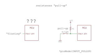 resistances “pull-up”
*pinMode(INPUT_PULLUP)
“floating”
???
pull-up
 