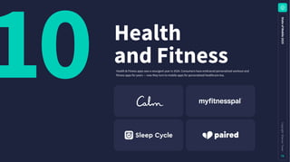 10
S
t
a
t
e
o
f
M
o
b
i
l
e
2
0
2
5
C
o
p
y
r
i
g
h
t
©
S
e
n
s
o
r
T
o
w
e
r
75
Health
andFitness
Health & Fitness apps saw a resurgent year in 2024. Consumers have embraced personalized workout and
fitness apps for years — now they turn to mobile apps for personalized healthcare too.
 