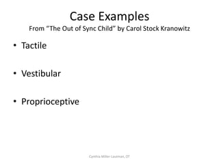 Case Examples



Vestibular

   Cynthia Miller-Lautman, OT
 